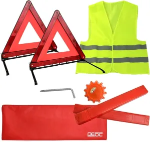 DEDC Car Safety Triangle Warning Kit, Set of 3 Roadside Emergency Kit with Reflective Warning Triangle,Visibility Roadside Vest, LED Road Flares Emergency Lights