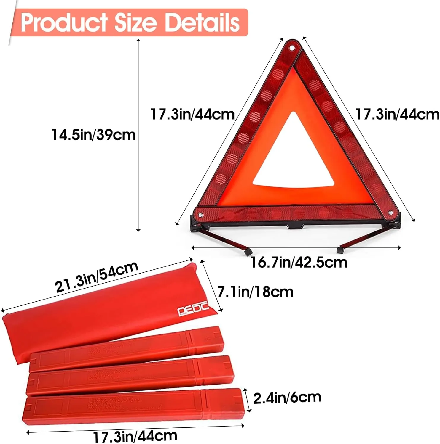DEDC Car Safety Triangle Warning Kit, Set of 3 Roadside Emergency Kit with Reflective Warning Triangle,Visibility Roadside Vest, LED Road Flares Emergency Lights
