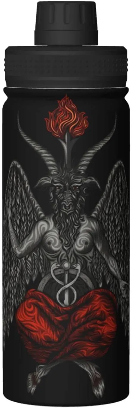 Demon Baphomet Satanic Goat Head Sports Insulated Water Bottle Stainless Steel Kettle Novelty Portable Water Cup For Outdoor Sports Gym Travel 18oz