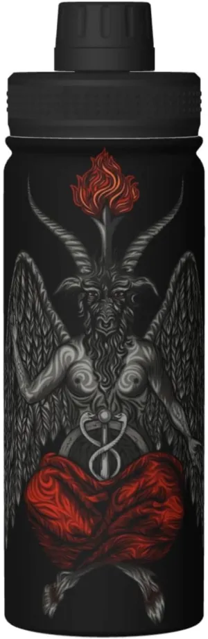 Demon Baphomet Satanic Goat Head Sports Insulated Water Bottle Stainless Steel Kettle Novelty Portable Water Cup For Outdoor Sports Gym Travel 18oz
