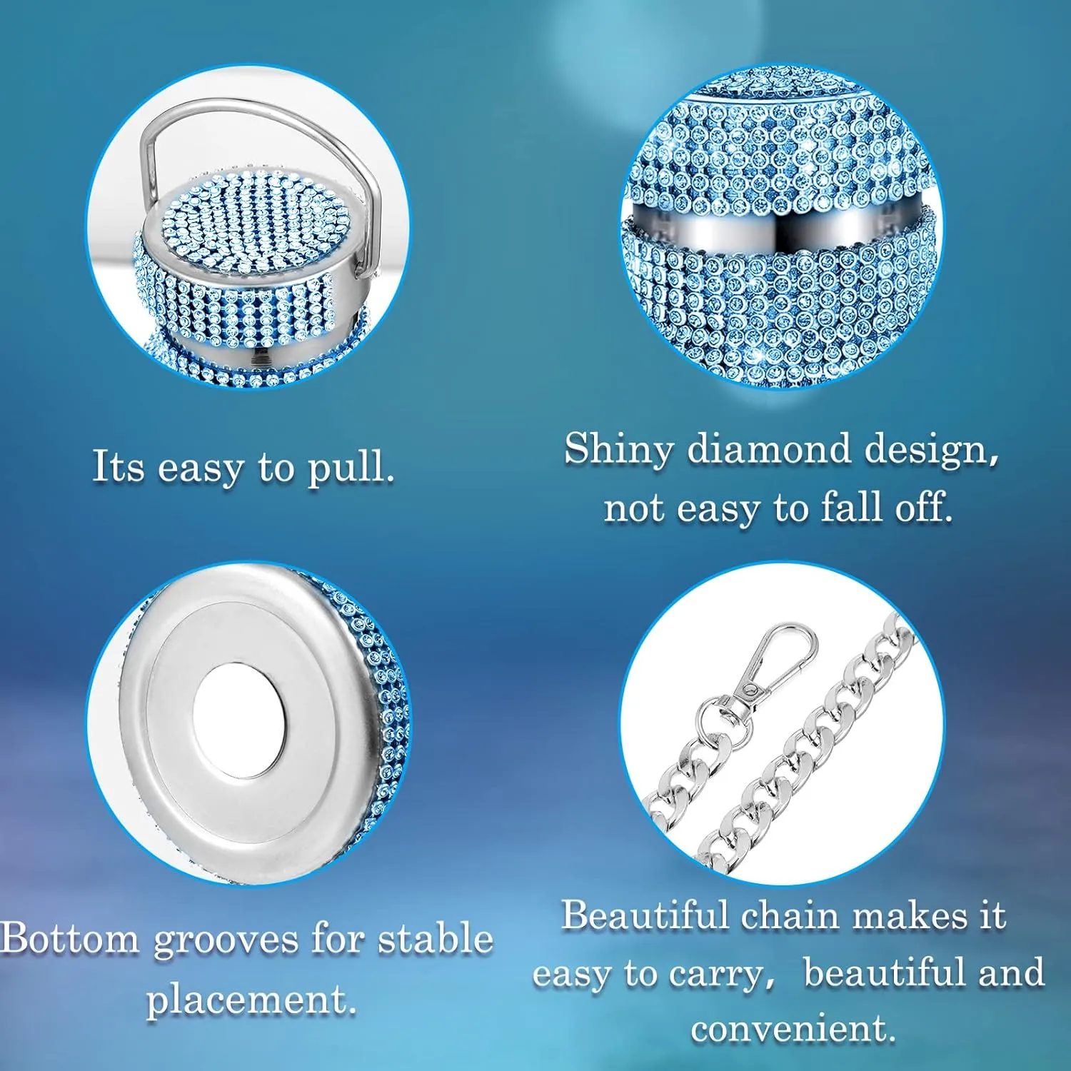 Diamond Water Bottle Bling Rhinestone Stainless Steel Thermal Bottle Refillable Insulated Glitter Water Jug with Chain for Women Girls Gifts(500 ml,Blue)