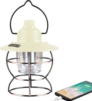 Dimmable Camping Lantern, Rechargeable Camping LED Retro Outdoor Waterproof Lantern, Portable Power Bank LED Tent Light, for Hiking Camping Fishin Hurricane Emergency (Beige)