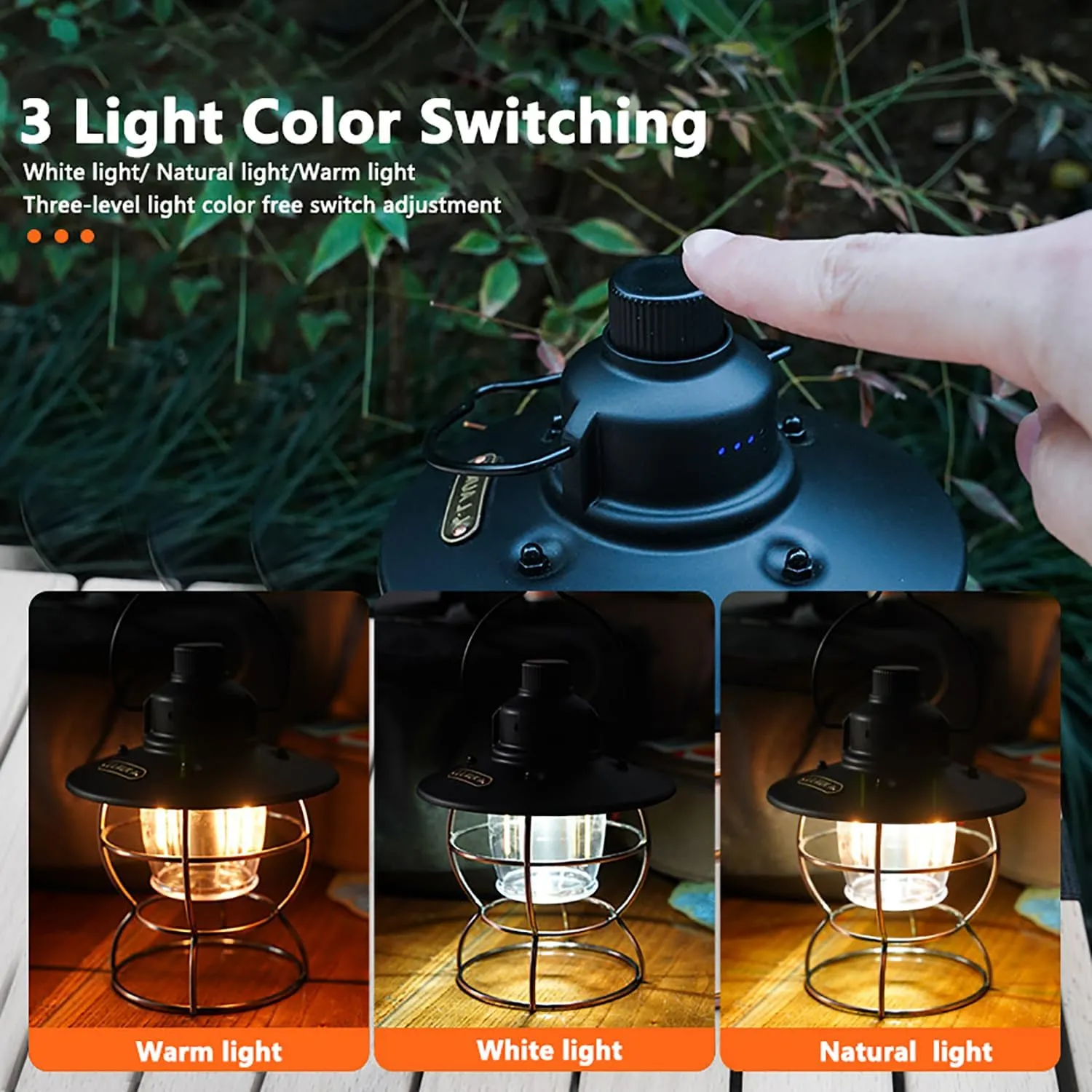 Dimmable Camping Lantern, Rechargeable Camping LED Retro Outdoor Waterproof Lantern, Portable Power Bank LED Tent Light, for Hiking Camping Fishin Hurricane Emergency (Beige)