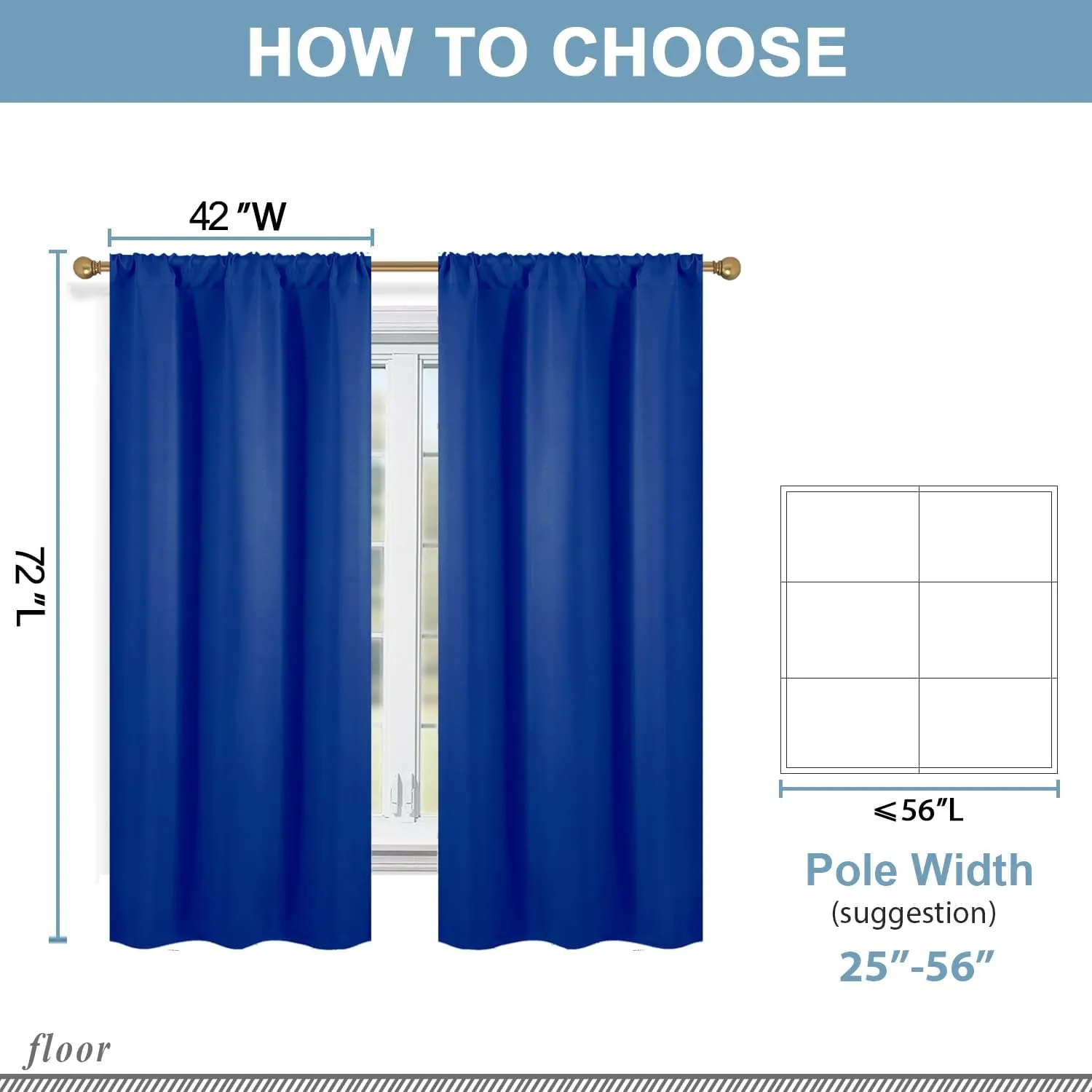 Diraysid Royal Blue Blackout Curtains for Bedroom and Living Room Thermal Insulated Room Darkening Curtains Drapes, 42 x 72, 2 Panels