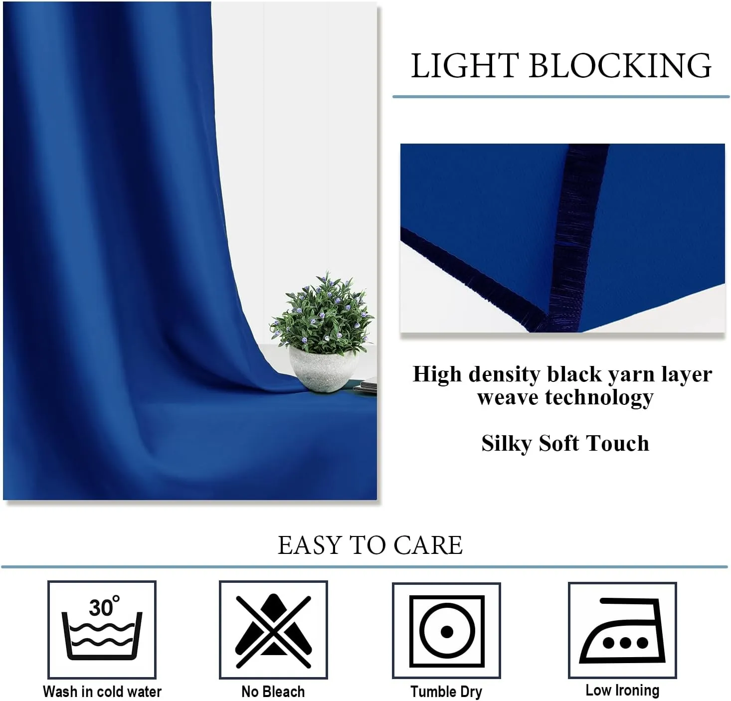 Diraysid Royal Blue Blackout Curtains for Bedroom and Living Room Thermal Insulated Room Darkening Curtains Drapes, 42 x 72, 2 Panels