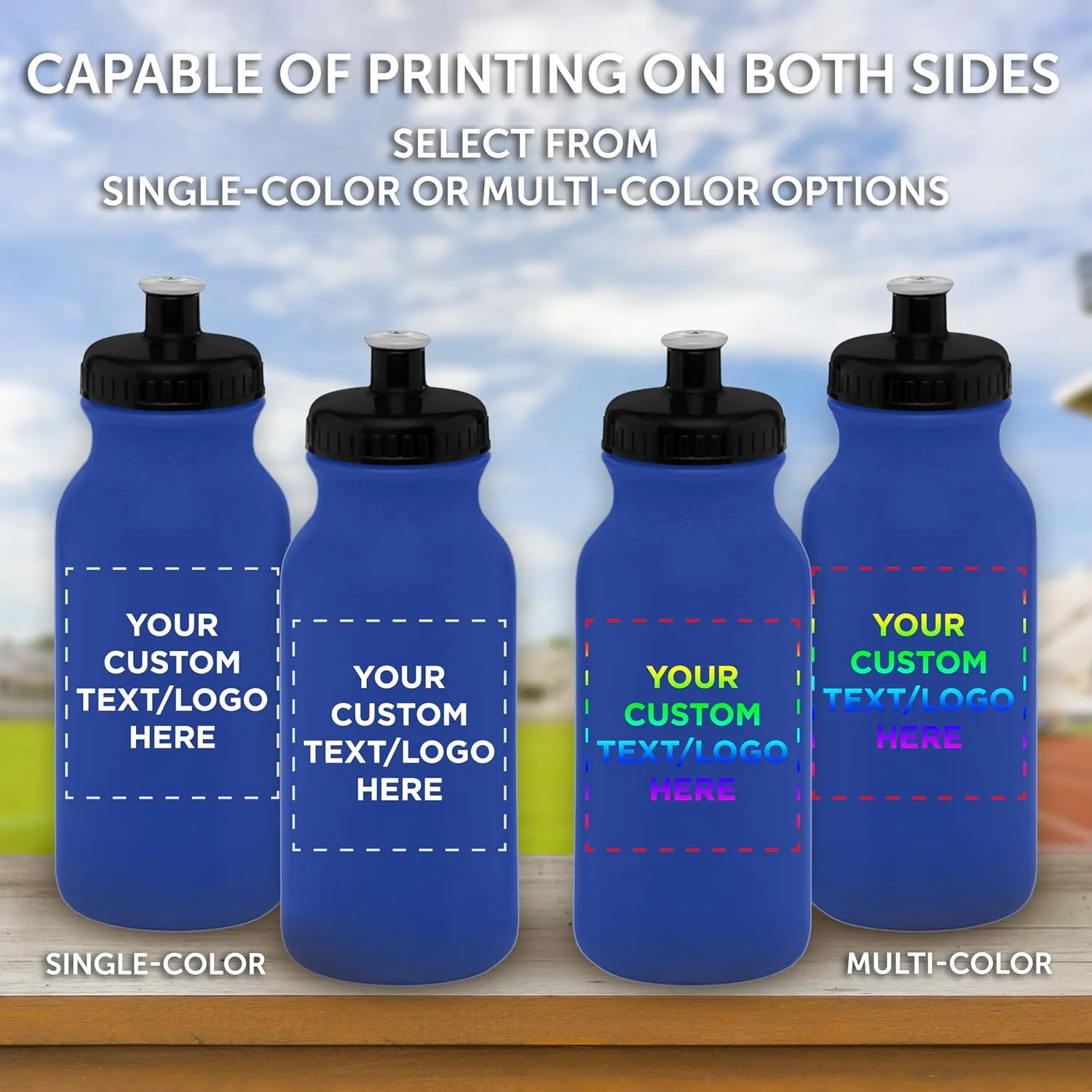 DISCOUNT PROMOS Custom 20 oz. Water Bottles with Push Cap Set of 10, Personalized Bulk Pack - Perfect for Gym, Hiking, Camping, Outdoor Sports - Reflex Blue