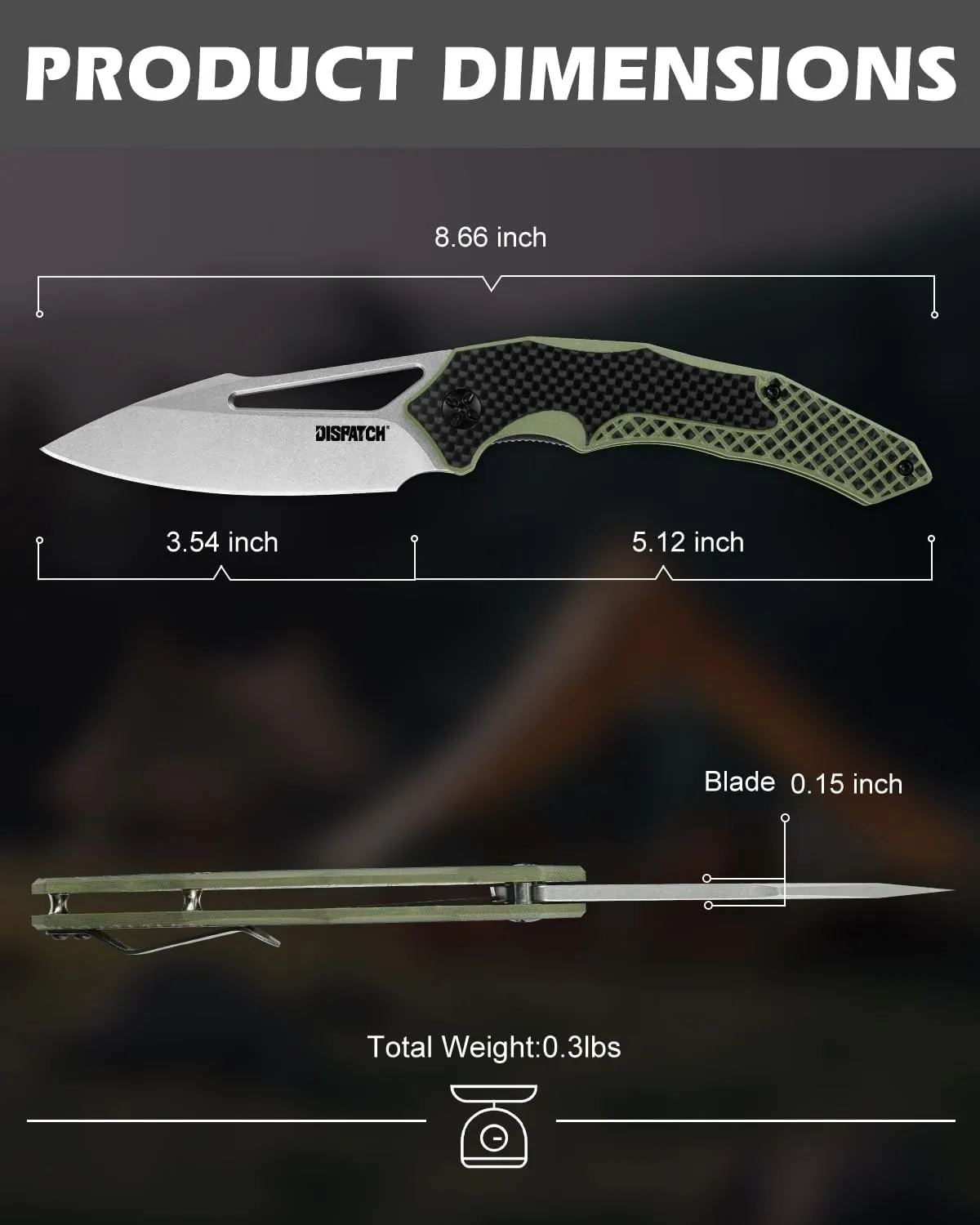 Dispatch Pocket Knife for Men Women, 3.54 Inch 8Cr13MoV Stainless Steel Blade with G10 Handle, Folding Knives with Clip for Outdoor Hunting Hiking Camping Survival EDC Tools
