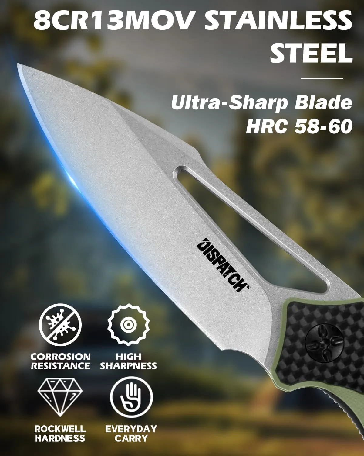 Dispatch Pocket Knife for Men Women, 3.54 Inch 8Cr13MoV Stainless Steel Blade with G10 Handle, Folding Knives with Clip for Outdoor Hunting Hiking Camping Survival EDC Tools