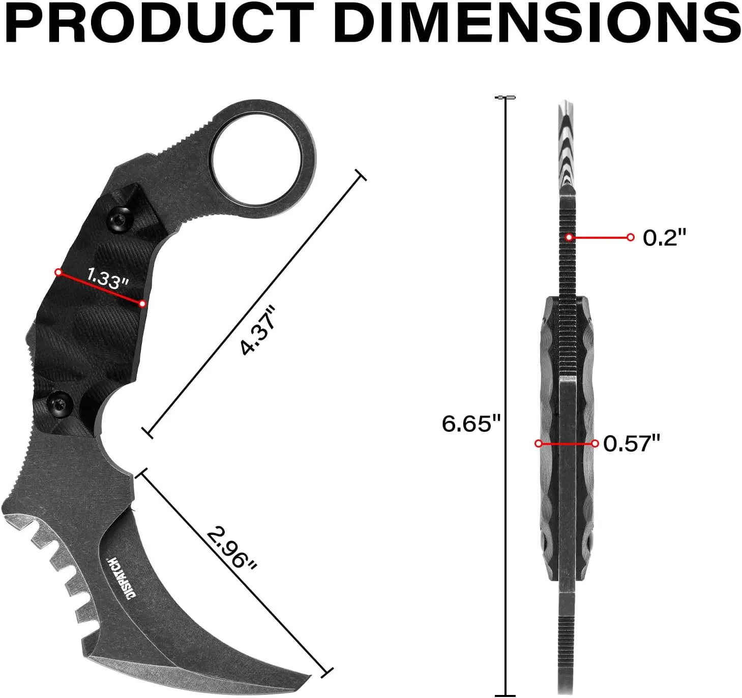 Dispatch Tactical Fixed Blade Knife, 5cr15mov Steel Blade G10 Handle, Full Tang Double Edged Sharp Claw Knife, EDC Utility Knives for Outdoor Survival Hiking Camping with Kydex Sheath