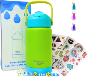 DIY Water Bottle Decorating Kit for Kids – 12oz Personalized Stainless Steel Tumbler with Stickers & Beaded Charm – Fun Customizable Craft Gift for School & Birthday, Girls & Boys (Green)
