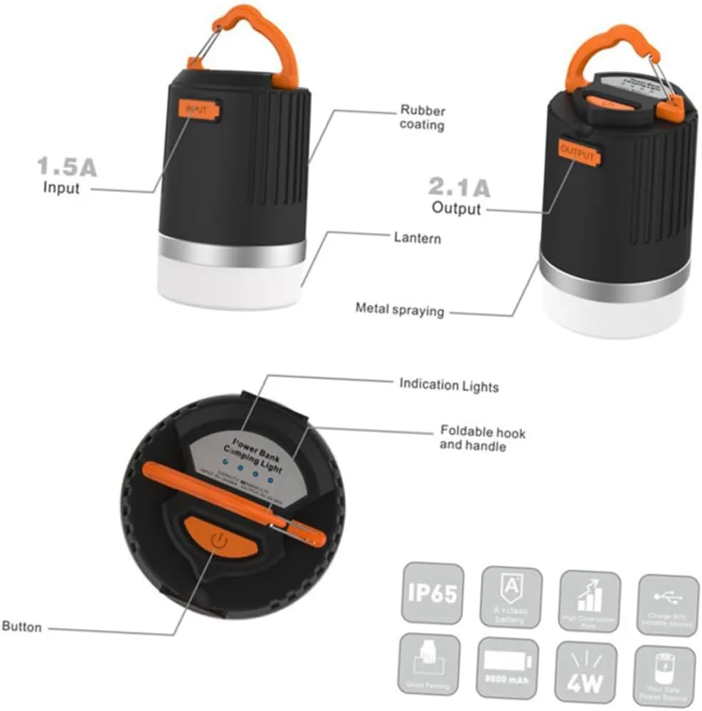 DOITOOL 2pcs Led Camping Lantern with Power Bank and Dimmable Camping Light Rechargeable Lantern for Outdoor Activities Emergency Hiking and Fishing Orange