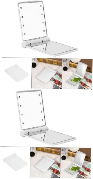 DOITOOL 2pcs Led Lighted Makeup Mirror Compact Led Portable Folding Mirror for All Skin Types Double-Sided Viewing Angles Go Cosmetic Application