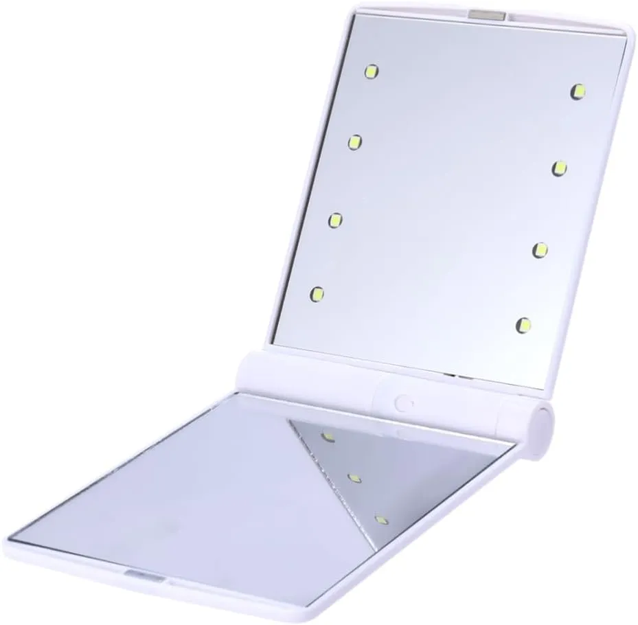 DOITOOL 3pcs Led Lighted Makeup Mirror 330° Rotation Portable Compact 8-led Led Folding Mirror for Travel Home Use Bright Reflection White