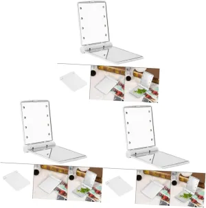 DOITOOL 3pcs Led Lighted Makeup Mirror 330° Rotation Portable Compact 8-led Led Folding Mirror for Travel Home Use Bright Reflection White