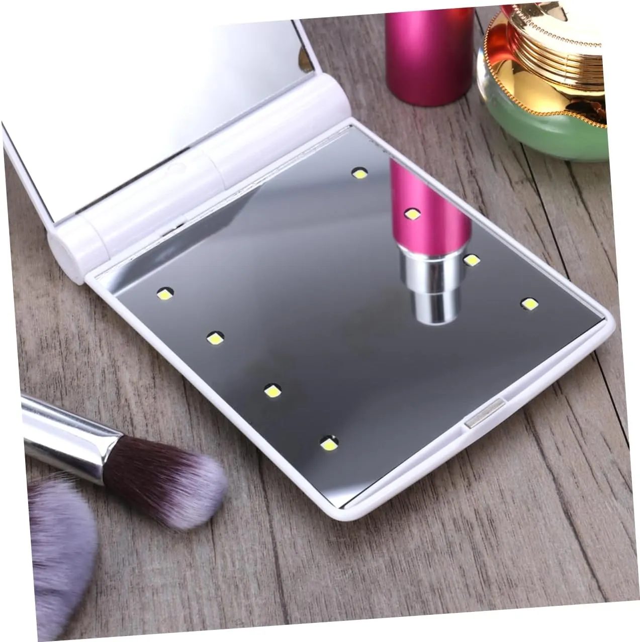 DOITOOL 3pcs Led Lighted Makeup Mirror 330° Rotation Portable Compact 8-led Led Folding Mirror for Travel Home Use Bright Reflection White