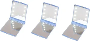 DOITOOL 3pcs Led Mirror Makeup Led Lighted Mirror Makeup 8 Led Lights Portable Compact Blue 330 Degree Rotation Illuminated Vanity Mirror for Travel Cosmetics