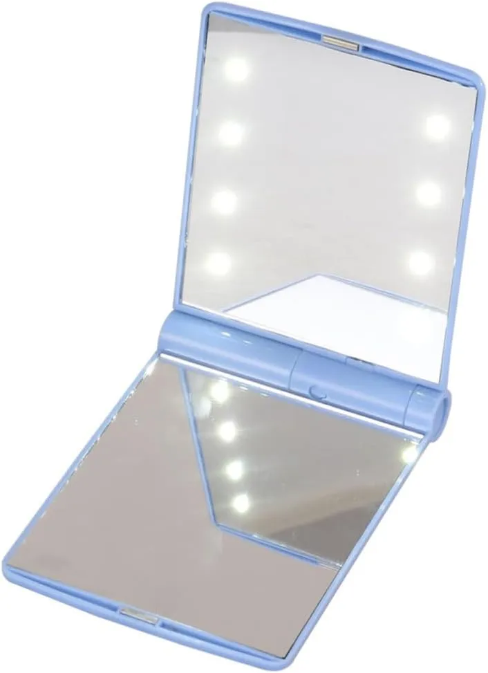 DOITOOL 3pcs Led Mirror Makeup Led Lighted Mirror Makeup 8 Led Lights Portable Compact Blue 330 Degree Rotation Illuminated Vanity Mirror for Travel Cosmetics