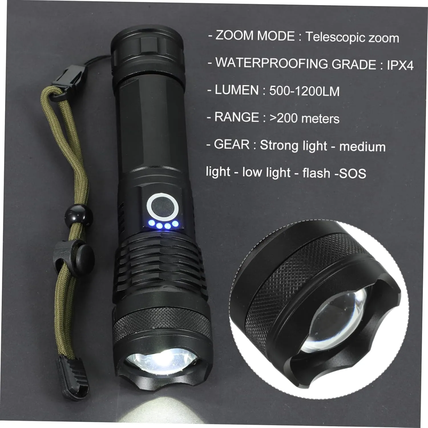 DOITOOL Led Searchlight Rechargeable Camping Lamps Outdoor Flashlight Zoomable Spotlight 1 Pc Rechargeable Led Light