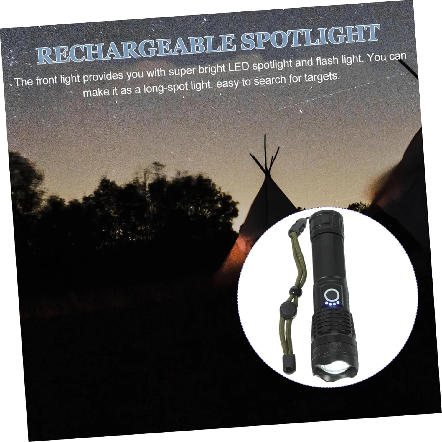 DOITOOL Led Searchlight Rechargeable Camping Lamps Outdoor Flashlight Zoomable Spotlight 1 Pc Rechargeable Led Light