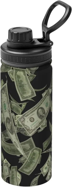 Dollar Sign Money Sports Insulated Water Bottle - Premium 18 oz. Stainless Steel Hydration Bottle for Outdoor Enthusiasts