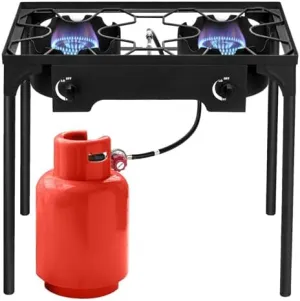 Double Burner Stove 150,000 BTU/hr, Camping Outdoor Dual Propane with Detachable Legs Stand for Outdoor Garden BBQ Grill Stove