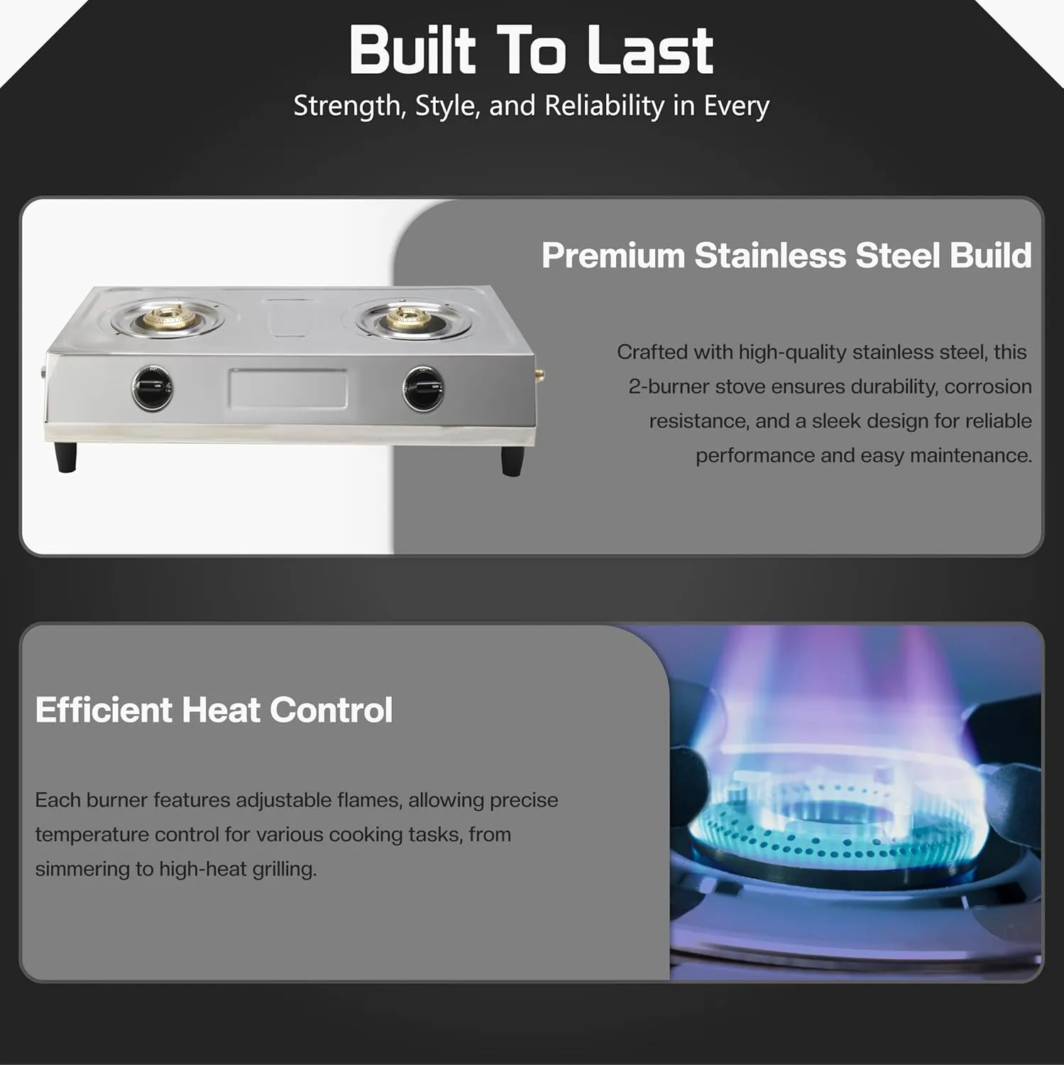 Double Burner Stove - Stainless Steel Propane Portable Cooktop - Propane Range 2 Burner Cooktop - Propane Burner Indian Style Gas Stove For Cooking Outdoor on 2 Burner Gas Stove Camp Stove…