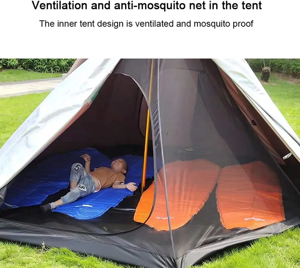 Double Door Canvas Tent, 4 Season Family Camping Tent 2-4 Person Rainproof Outdoor Luxury Camping Bell Tent with, Easy Set-Up