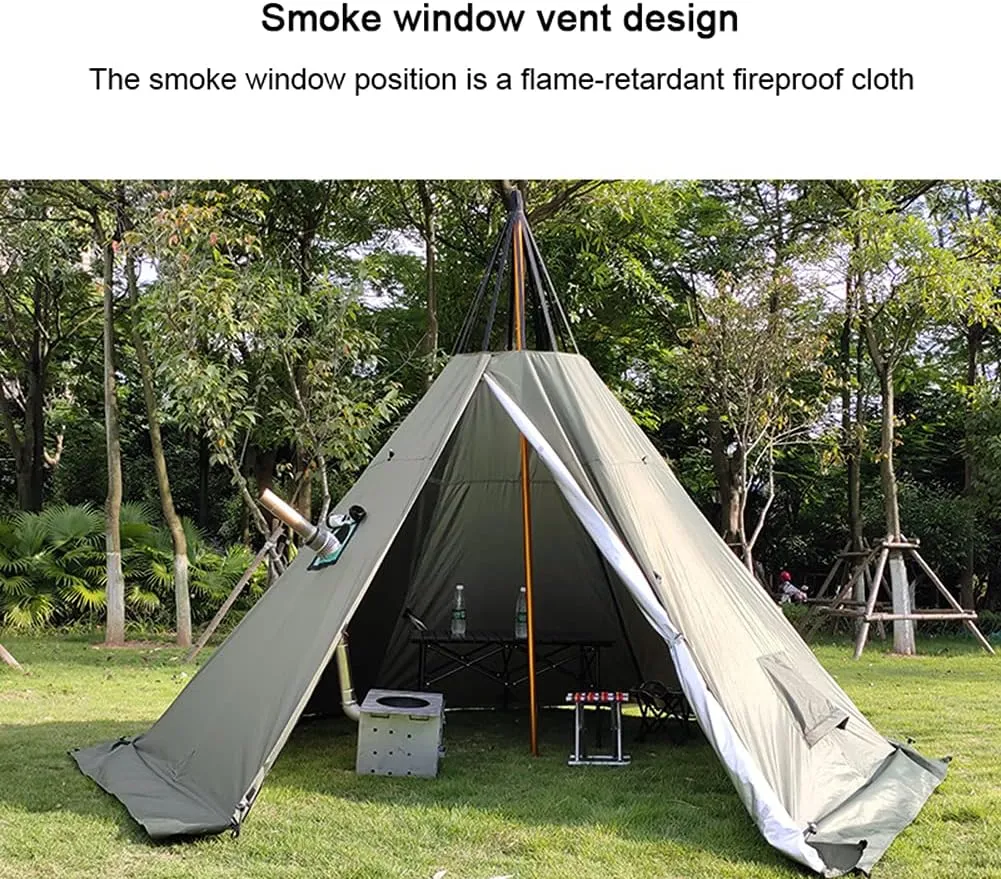 Double Door Canvas Tent, 4 Season Family Camping Tent 2-4 Person Rainproof Outdoor Luxury Camping Bell Tent with, Easy Set-Up