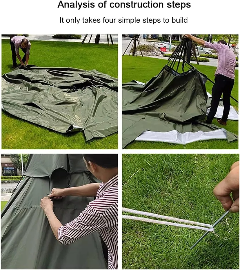 Double Door Canvas Tent, 4 Season Family Camping Tent 2-4 Person Rainproof Outdoor Luxury Camping Bell Tent with, Easy Set-Up
