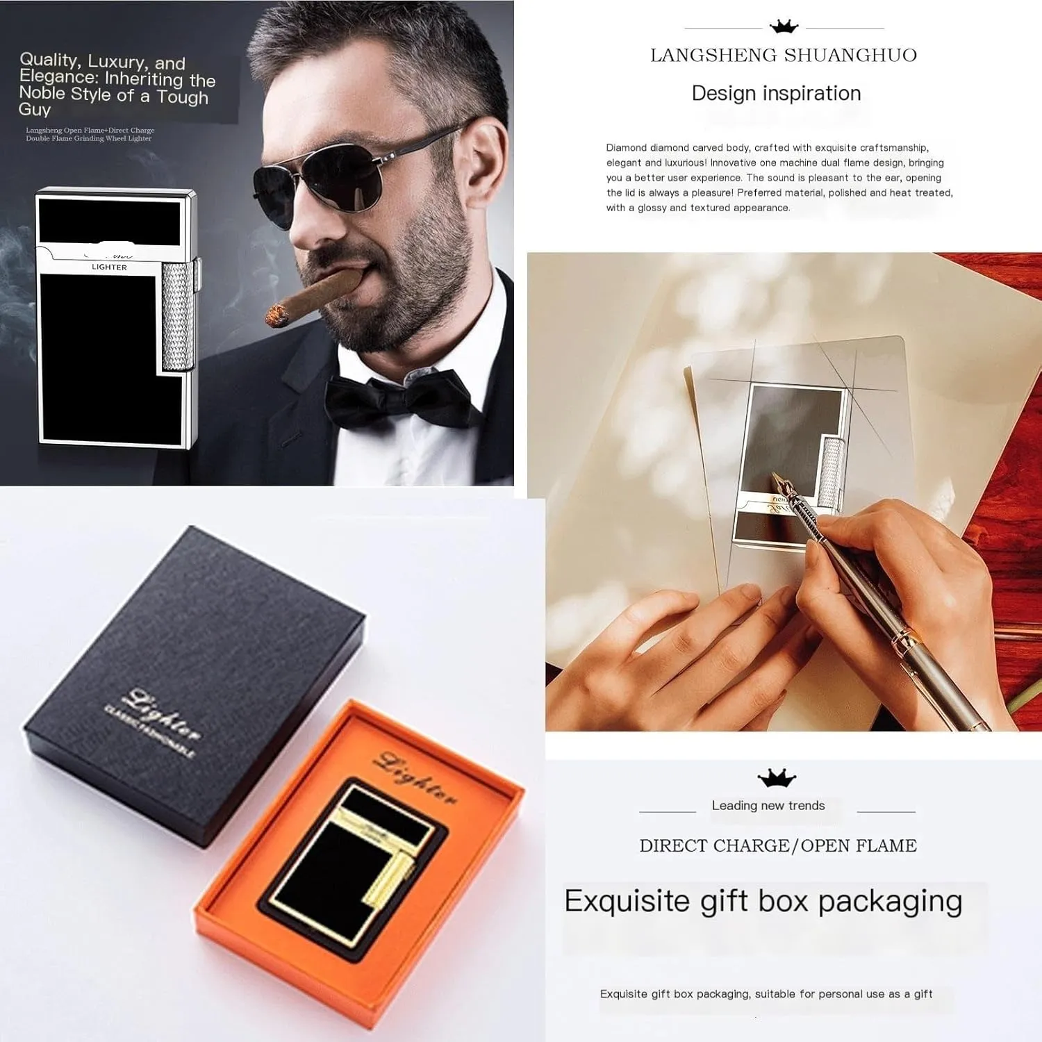 Double Flame Lighter,Soft/Jet Flame Switchable Lighters，Windproof Butane Refillable/Adjustable Torch Lighters ， forCigarette/Cigar/Candle ，Gift Box Packaging 【No Gas】 ( Color : Silver diamond pattern