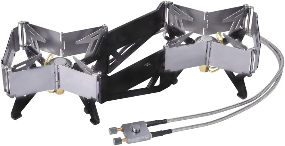 Double Head Windproof Backpacking Stove Portable Outdoor Camping Furnace Fire Switch Free Adjustable Control Gas Stove