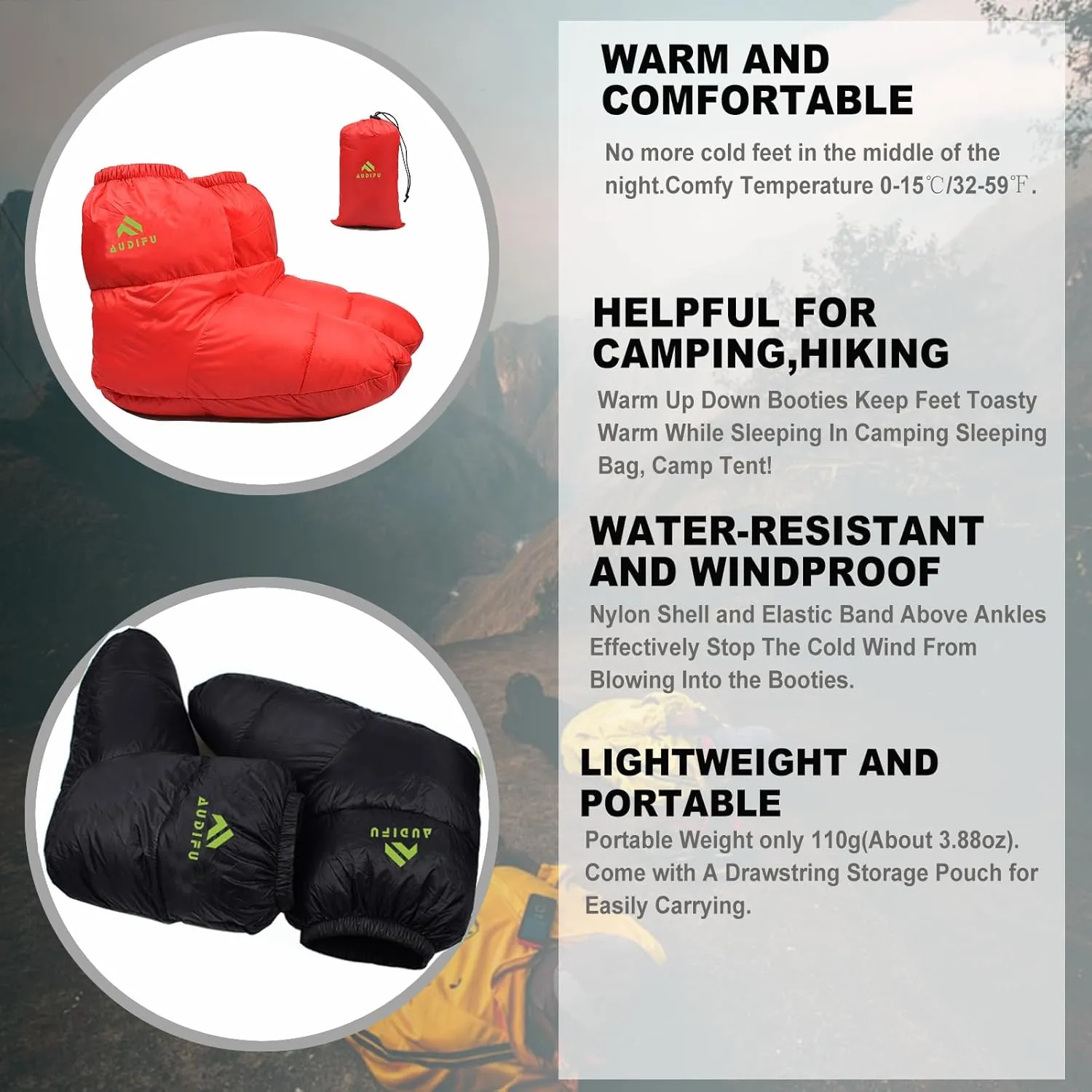 Down Booties Warm Socks Ultralight Sleeping Sock for Camping, Backpacking - Camp Sleeping Bag Tent Down Foot Warmer for Men & Women