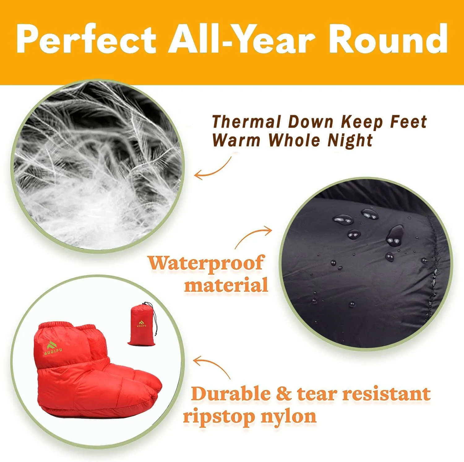 Down Booties Warm Socks Ultralight Sleeping Sock for Camping, Backpacking - Camp Sleeping Bag Tent Down Foot Warmer for Men & Women