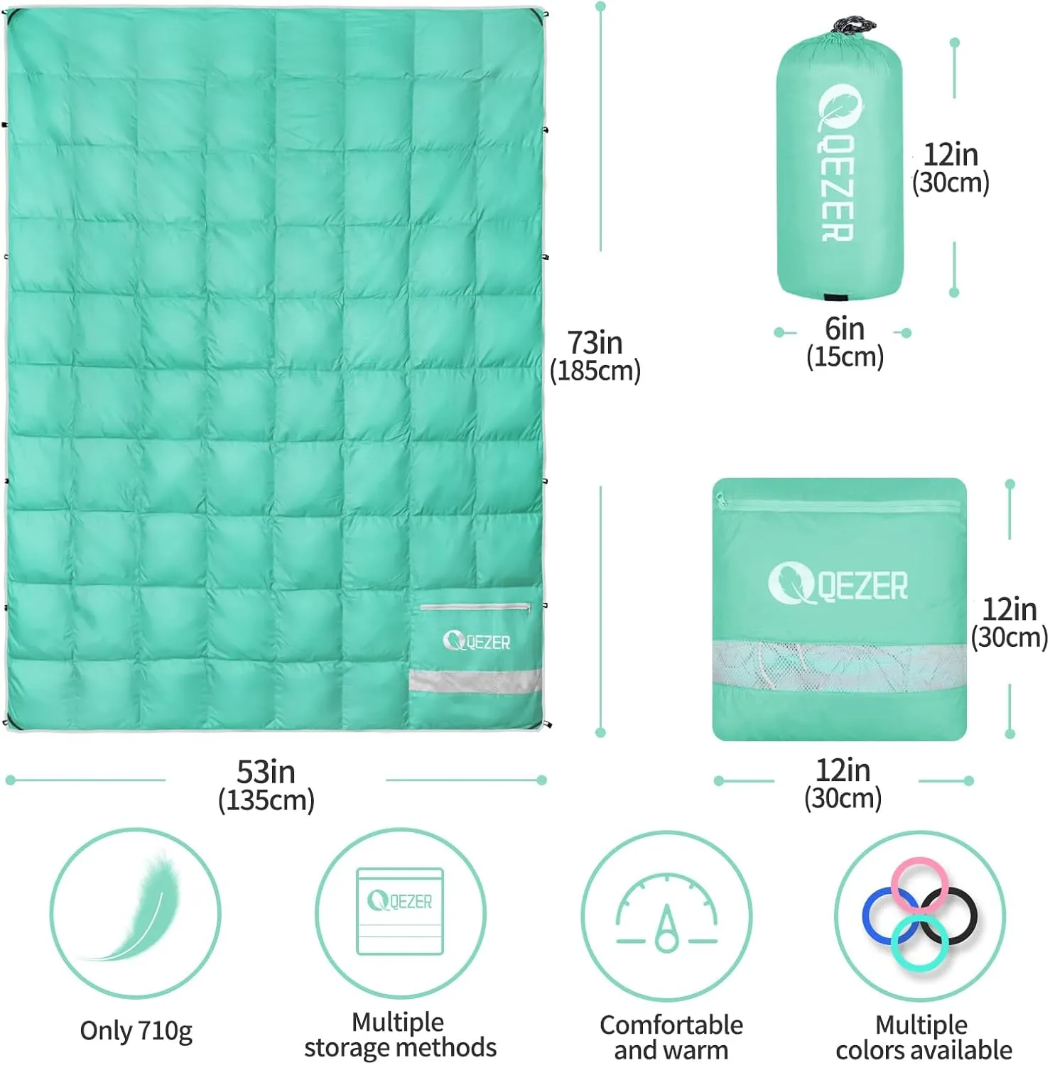 Down Camping Blanket Packable,600 Fill Power，Multi-Purpose Warm Camping Quilt for Outdoor Camping, Backpacking, and Hiking, 73x53 inches.
