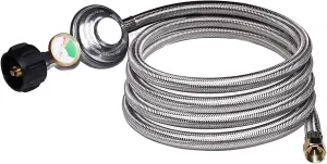 DOZYANT 12 Feet Universal QCC1 Low Pressure Propane Regulator Hose Replacement with Propane Tank Gauge, Stainless Steel Braided Hose for Most LP Gas Grill, Heater Fire Pit Table, 3/8" Female Flare
