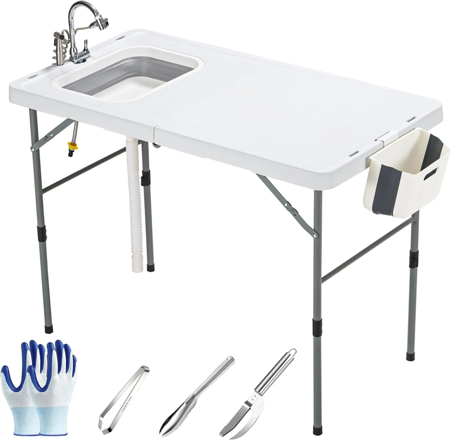 Dragosum 50" Folding Fish Cleaning Table with Foldable Sink, Outdoor Fillet Station Portable Camping Kitchen Station with Smaller Folding Volume, Larger Desktop, Fish Cleaning Kit