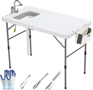 Dragosum 50" Folding Fish Cleaning Table with Foldable Sink, Outdoor Fillet Station Portable Camping Kitchen Station with Smaller Folding Volume, Larger Desktop, Fish Cleaning Kit