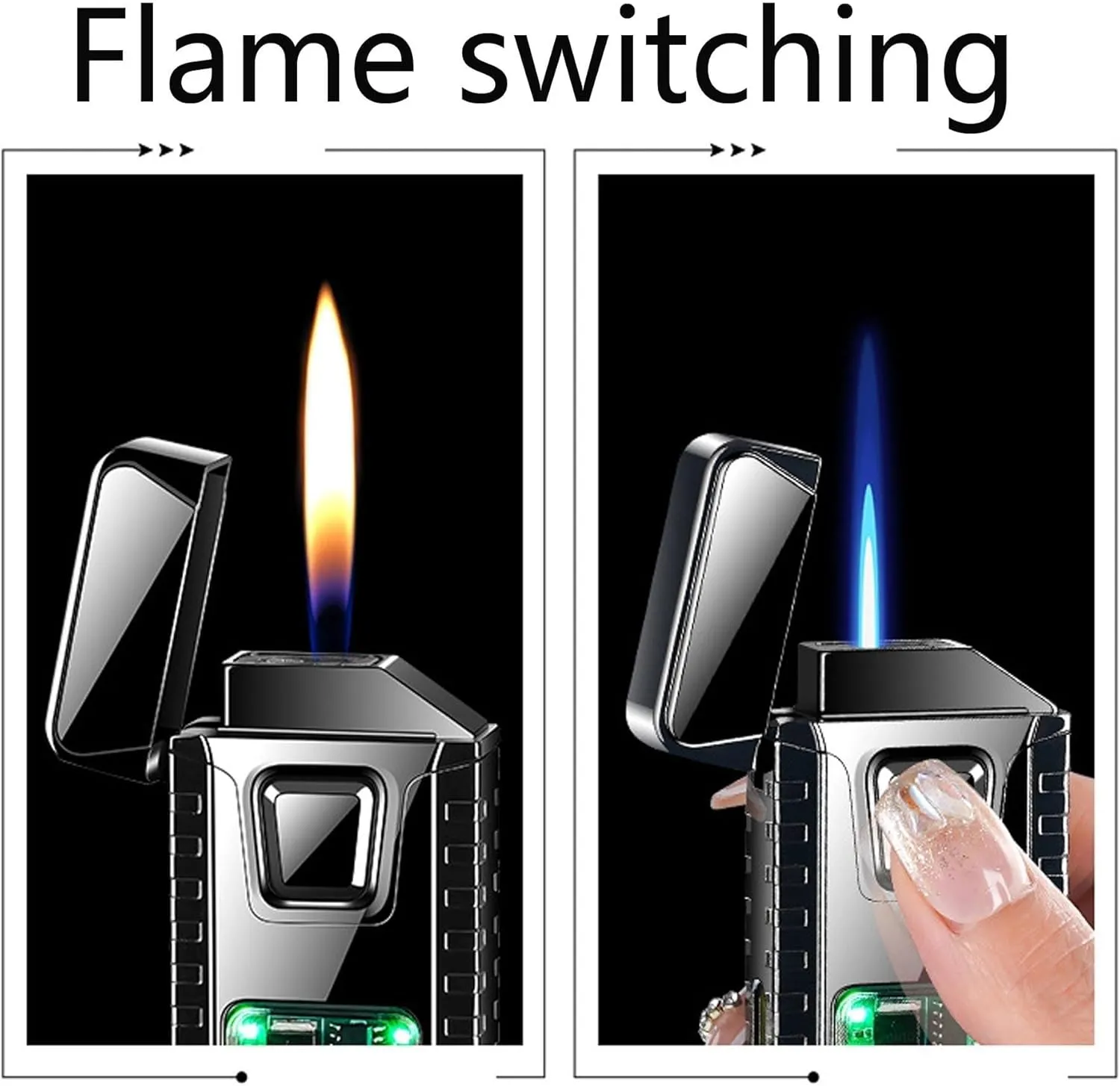 Dual Flame Smart Metal Lighter, Classic Flip Cover Windproof Jet Flame, Retro Mech, Adjustable Flame Refillable Gas Portable Lighters, Gift for Men (Fuel Not Included)(Orange)