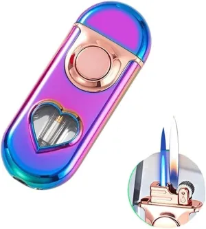 Dual Flame Switchable Torch Lighter, Butane Refillable Adjustable Lighter, Metal Portable Windproof Lighter, Suitable for Birthday, (Butane Gas Not Included)(Ice Color)