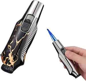 Dual Jet Flame Torch Lighter Butane Refill, Windproof Refillable & Adjustable, for Men Candles Camping Kitchen (No Butane Fuel) (Marble)