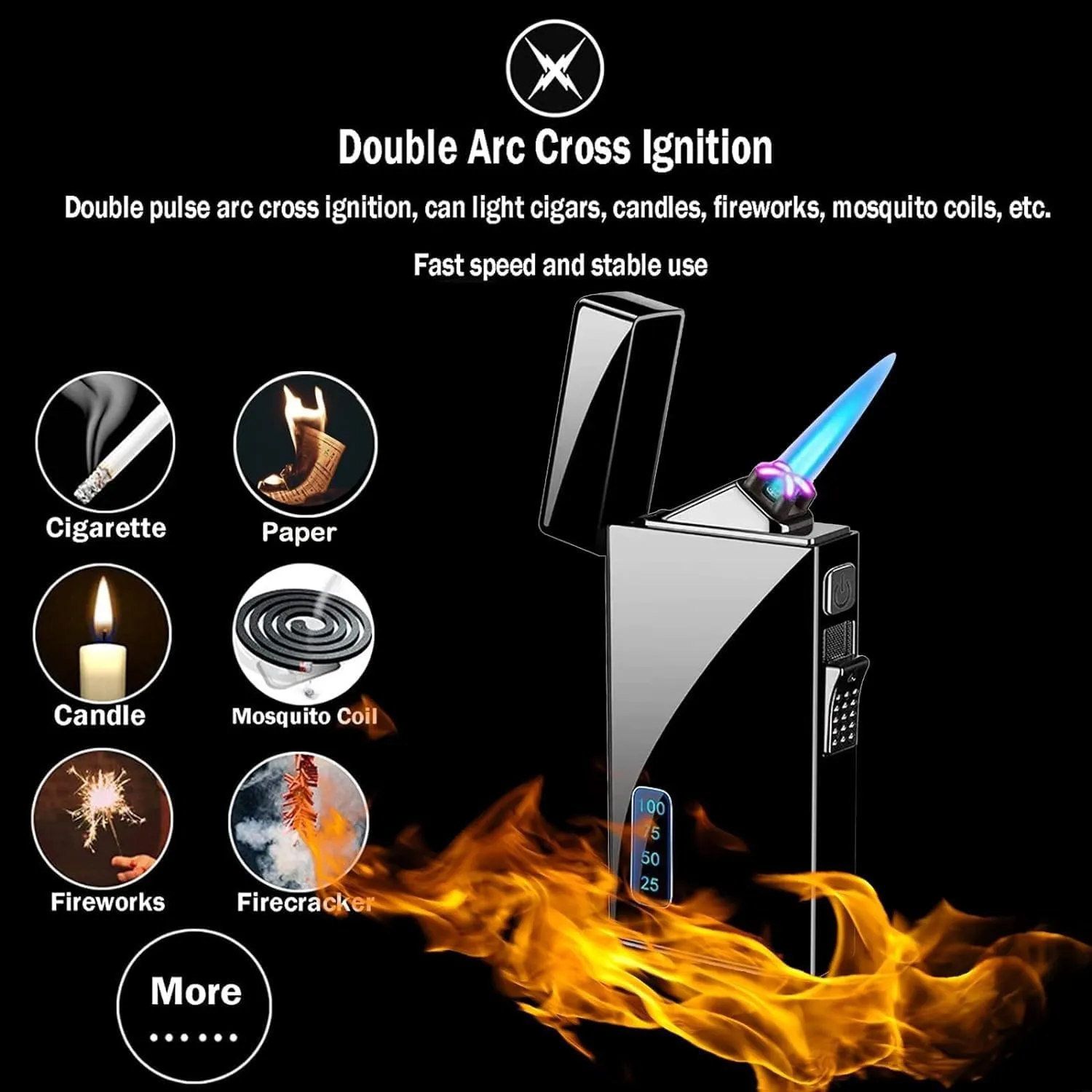 Dual-purpose lighter, arc lighter and butane lighter, jet flame torch lighter refillable butane electric lighter, USB rechargeable lighter windproof lighter suitable for kitchen, barbecue, candle, cam