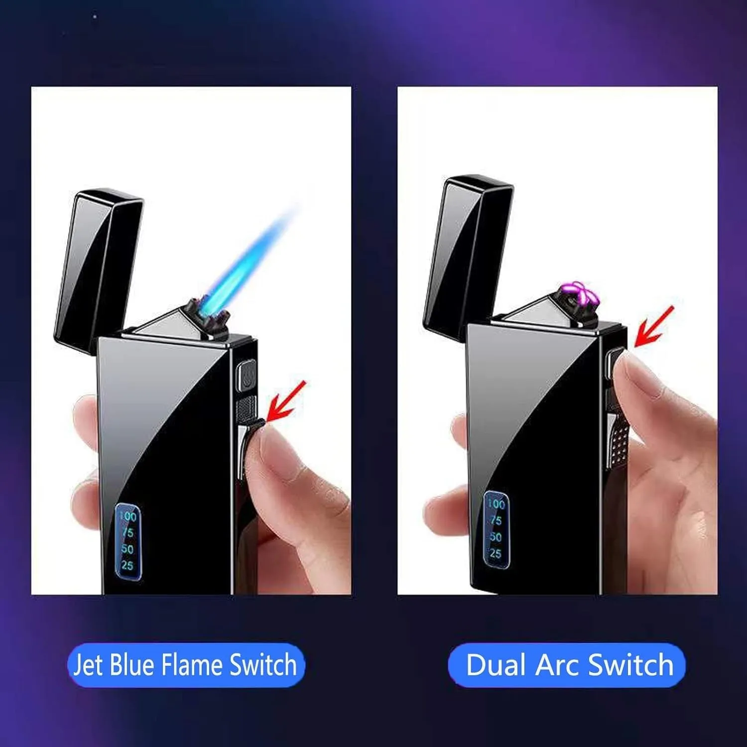 Dual-purpose lighter, arc lighter and butane lighter, jet flame torch lighter refillable butane electric lighter, USB rechargeable lighter windproof lighter suitable for kitchen, barbecue, candle, cam