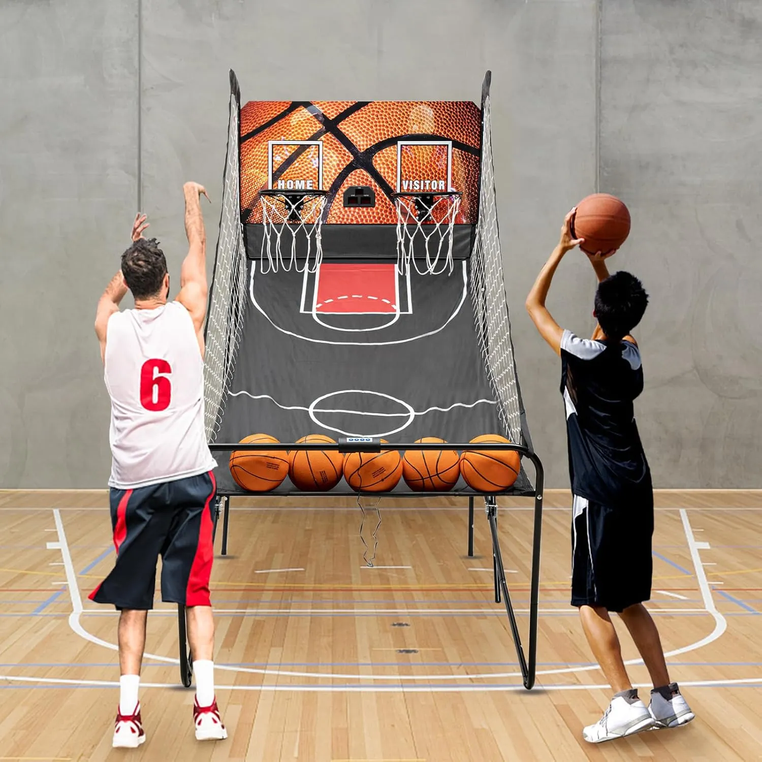 Dual Shot Arcade Basketball Game, 8 Modes Arcade Basketball Game with LED Electronic Scorer Timer Foldable Double Shootout Game 5 Balls for All Players Home Playground Game Halls