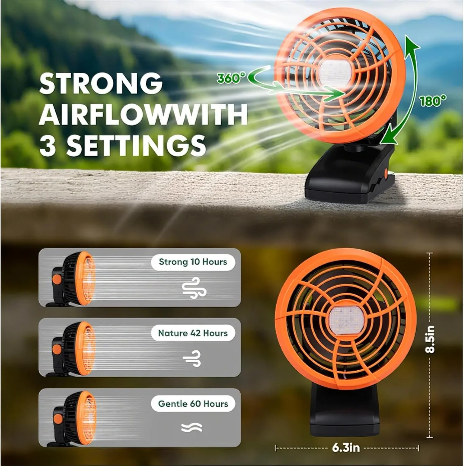 Durapower Clip-on Camping Fan with LED Lantern, Magnetic Base & Hanging Hook – Ideal for Travel, Tent, RV, Picnic, Treadmill, Stroller, Golf Cart & Home