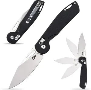 Eafengrow EF950 Folding Knife Pocket Knives D2 Steel Blade G10 Handle Ball Bearing with Pocket Clip Outdoor Camping Knifes(Black)