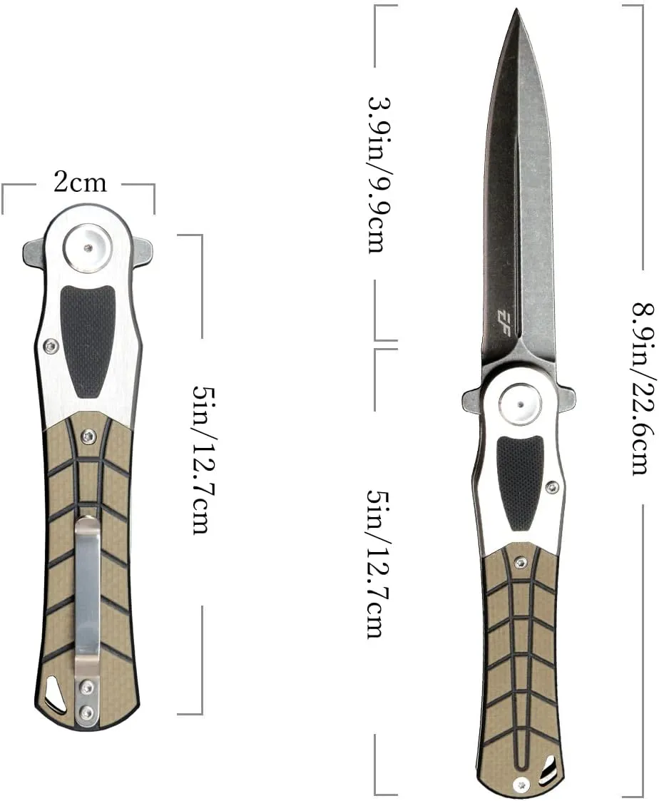 Eafengrow EF970 Folding Knife D2 Steel Blade G10 Handle EDC Tool Knife for Working Camping Hiking(Desert)