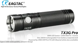 Eagletac TX3G Pro Rechargeable XHP70.2 LED Flashlight -3550 Lumen -Cool White