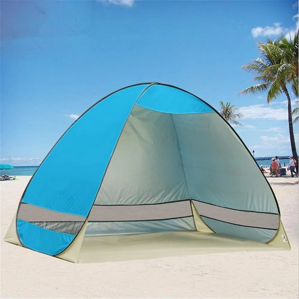 Easy to Assemble Family Tent Dome Tent Small and Portable 2-3 Person Automatic Pop Up Waterproof Beach Tent Outdoor Sun Shelter Cabana Outdoor Tent (Dark Blue)