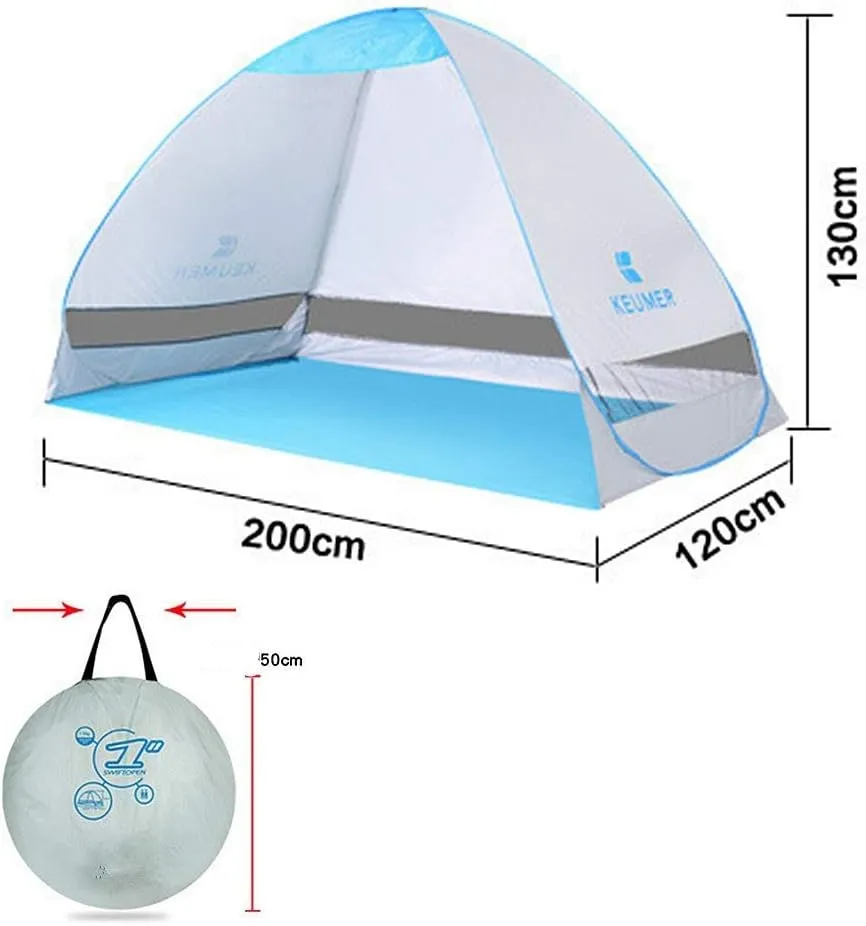 Easy to Assemble Family Tent Dome Tent Small and Portable 2-3 Person Automatic Pop Up Waterproof Beach Tent Outdoor Sun Shelter Cabana Outdoor Tent (Dark Blue)