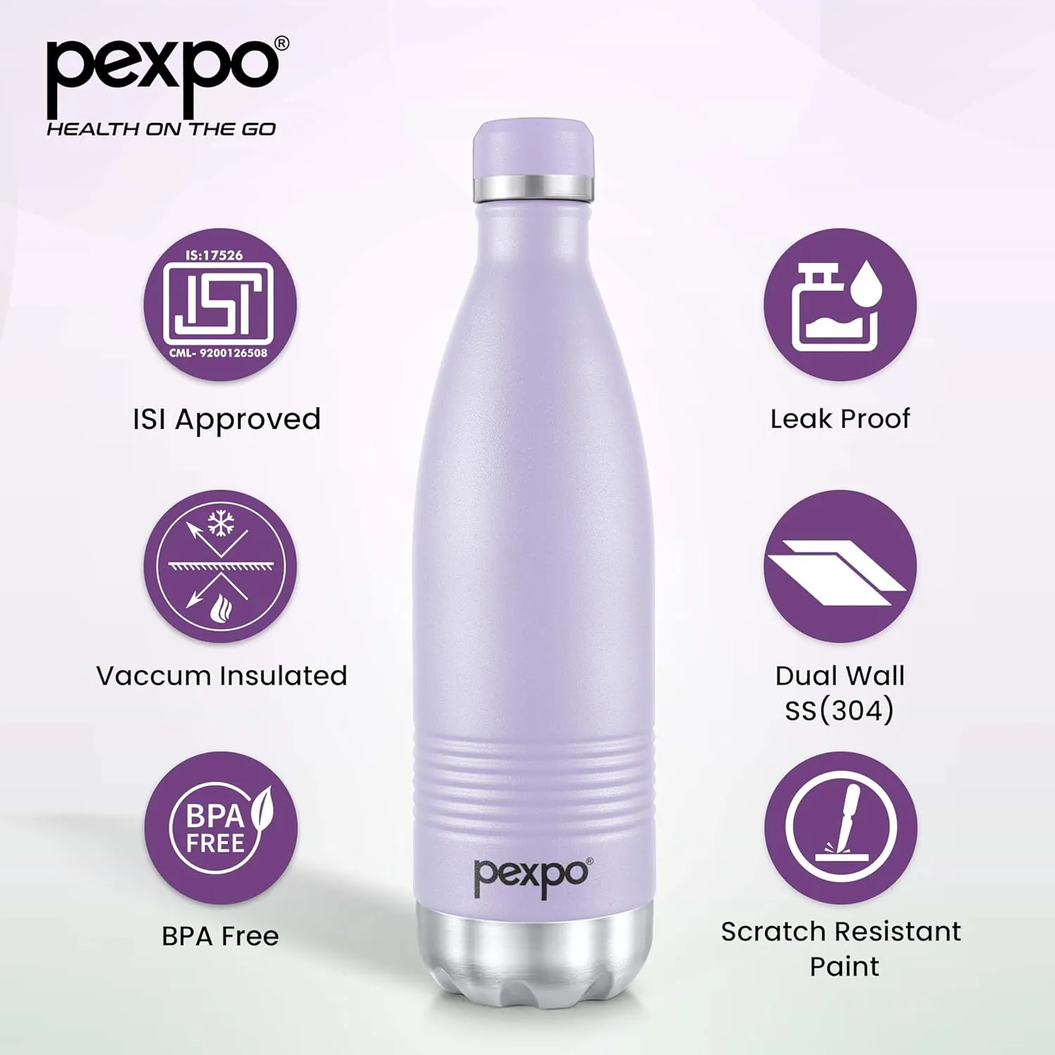 Echo DLX Hot & Cold ISI Certified Flask | 1000ml | 33 oz Stainless Steel Water Bottle Orchid Purple| Office Bottle | Workout | Travelling | Home